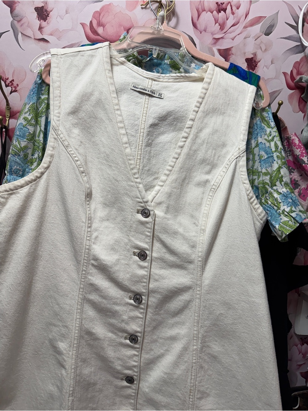 Light Beige Button denim Dress runs small - Picture 10 of 15